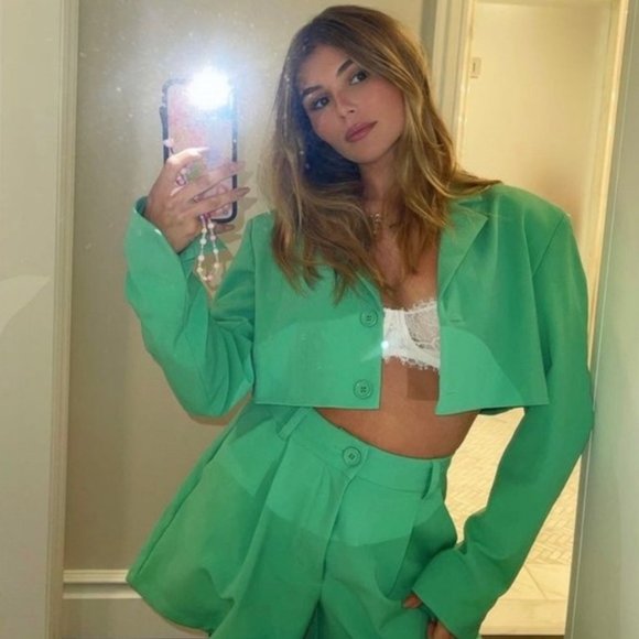 WeWoreWhat Green Cropped Blazer Size Extra Large - Picture 3 of 16